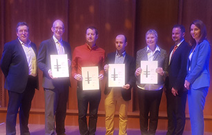 Professor Fran Balkwill (third from right) accepting the commendation 