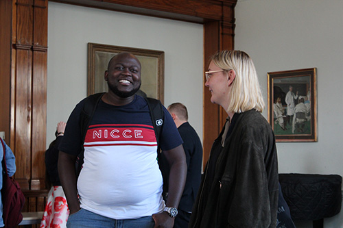 A group of students meeting at the student induction event