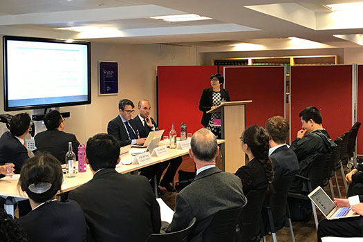 A woman presenting at a conference at CCLS