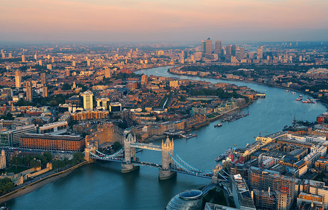 View of london, thames and tower bridge.