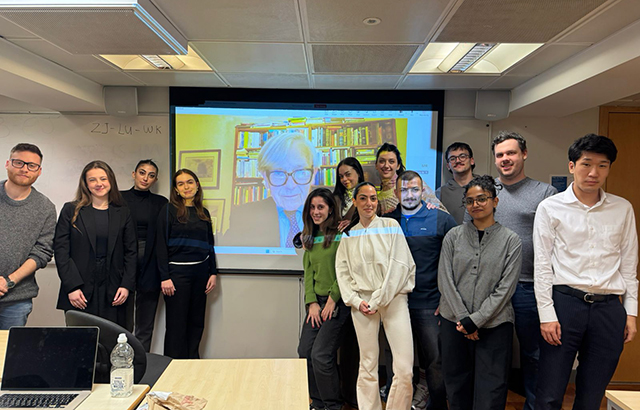 Queen Mary LLM students with Professor Patrick Honnebier, who is appearing online.
