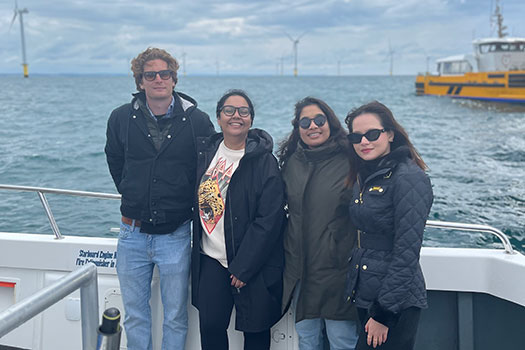Energy and Climate Change Law LLM students on the boat at the offshore windfarm in Brighton.