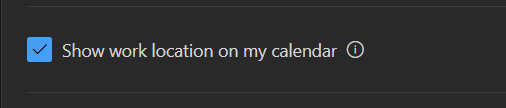 Screenshot of a setting in Outlook calendar that says 'Show location on my calendar' with checkmark
