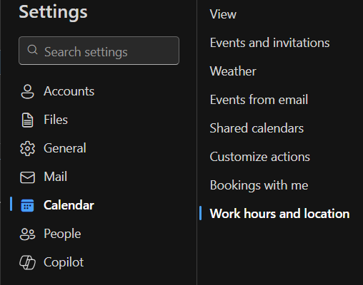 Settings pane, selected 