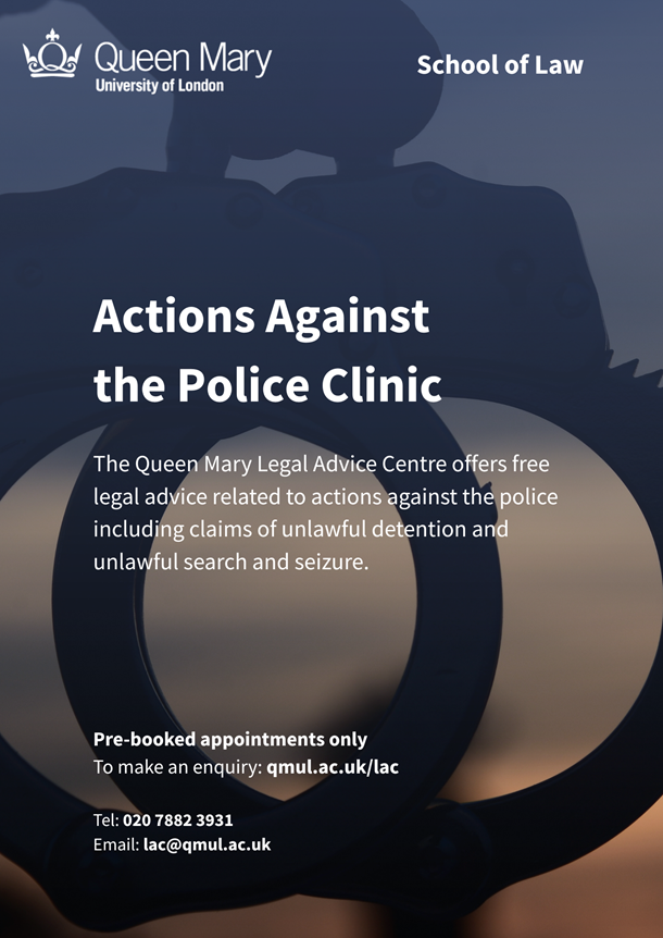 QMLAC Actions Against the Police Clinic Poster