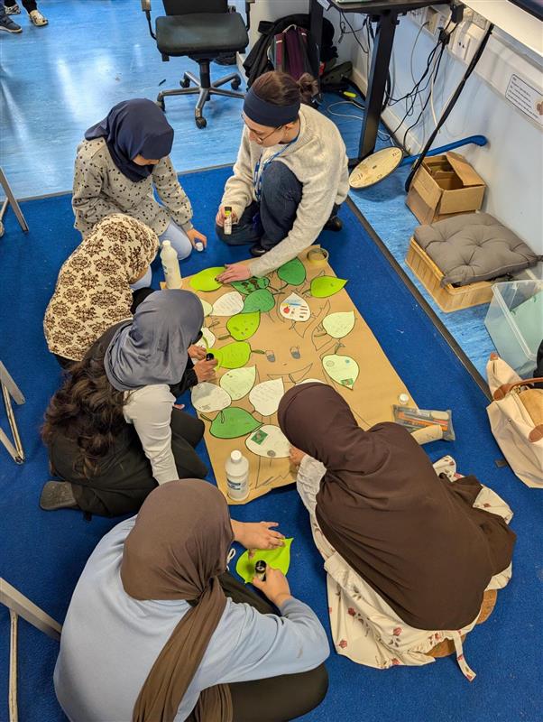 I am You Workshop facilitator and pupils creating an IdentiTree in a classroom