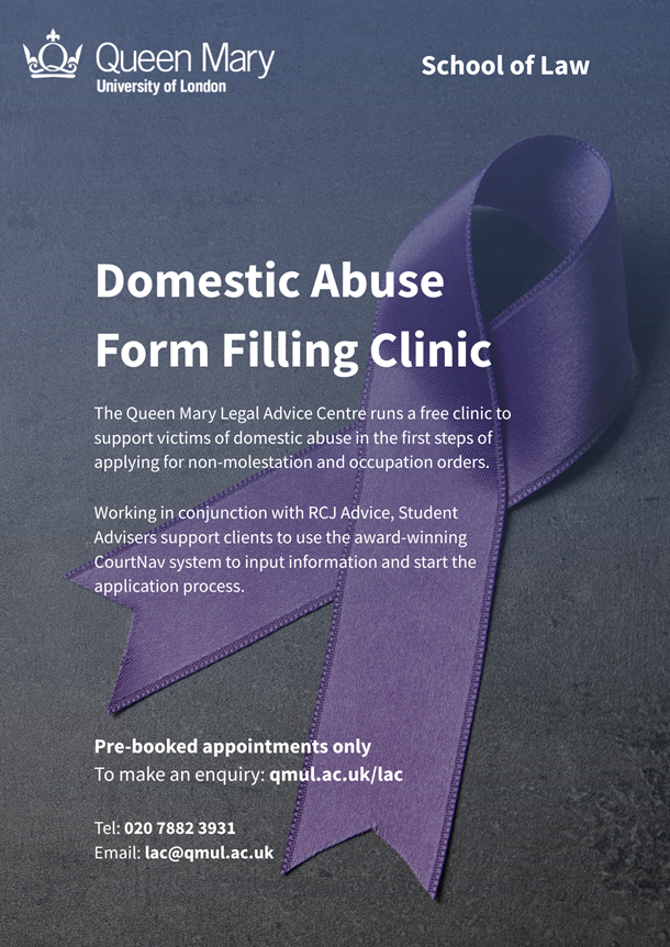 QMLAC Domestic Abuse Form Filling Clinic Poster