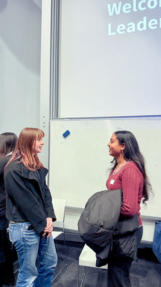 Panel Member Fahmida in conversation with Future Leaders students at the event