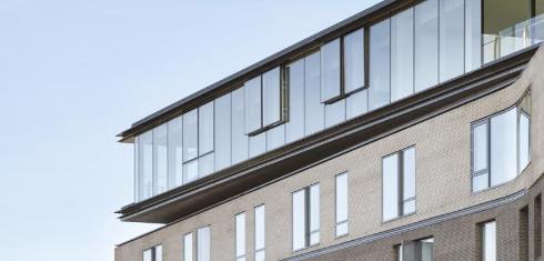 Exterior of part of the Graduate Centre building showing the 7th floor study spaces