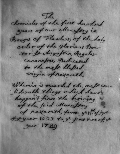Opening of the manuscript copy of Volume I of the Chronicles.