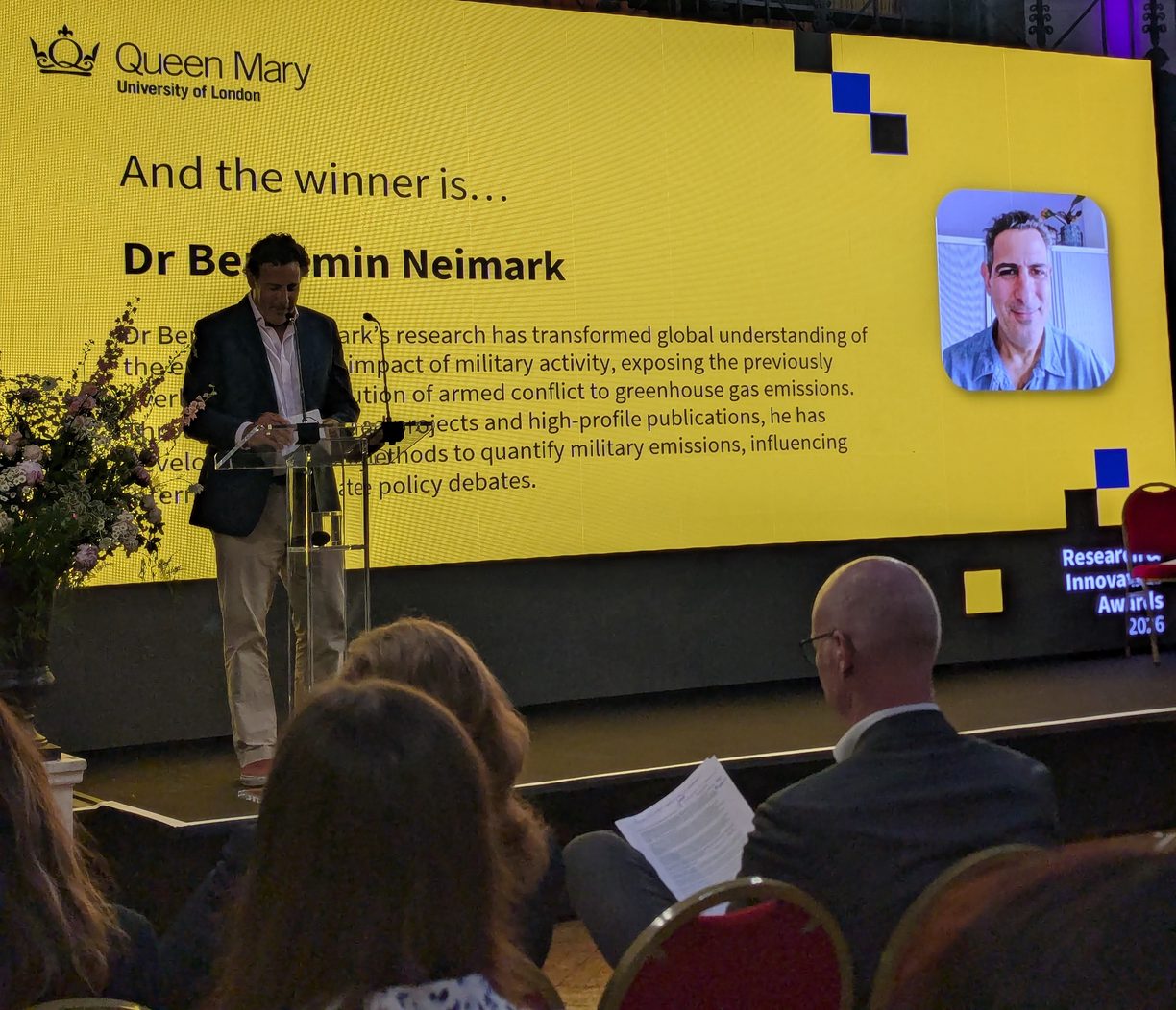 Ben Neimark receiving his award for Research and Innovation